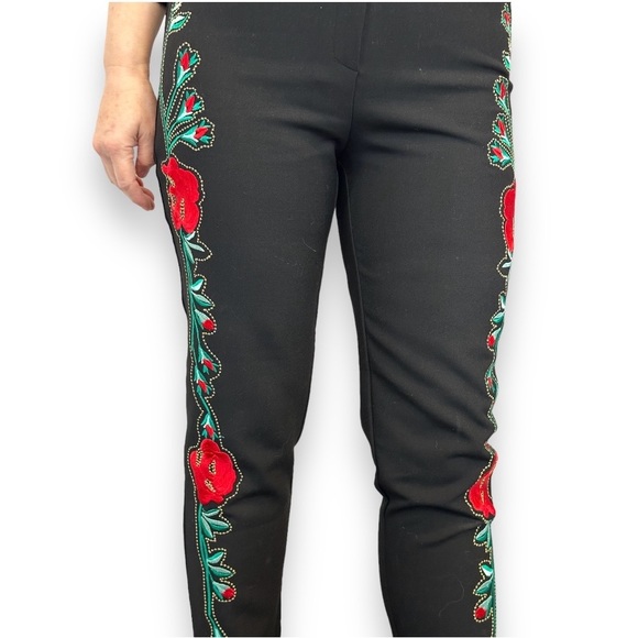 Flower Embroidered Black Women Pants - Picture 3 of 11